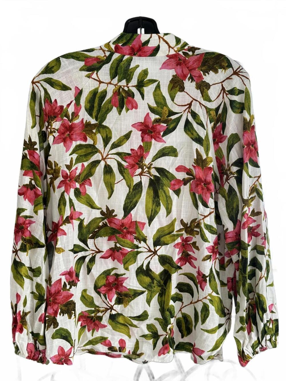 ZARA Floral Linen Blend Blouse Wood Button-up Collar Tropical Design - Large - Picture 4 of 7